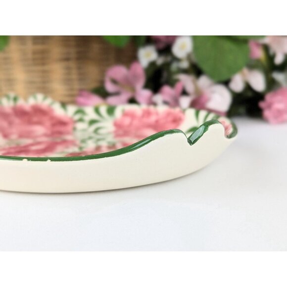 Hand-Painted Pink Floral Ceramic Dish Vintage Pink Roses 7.5" Round Ceramic Tray - Picture 7 of 10